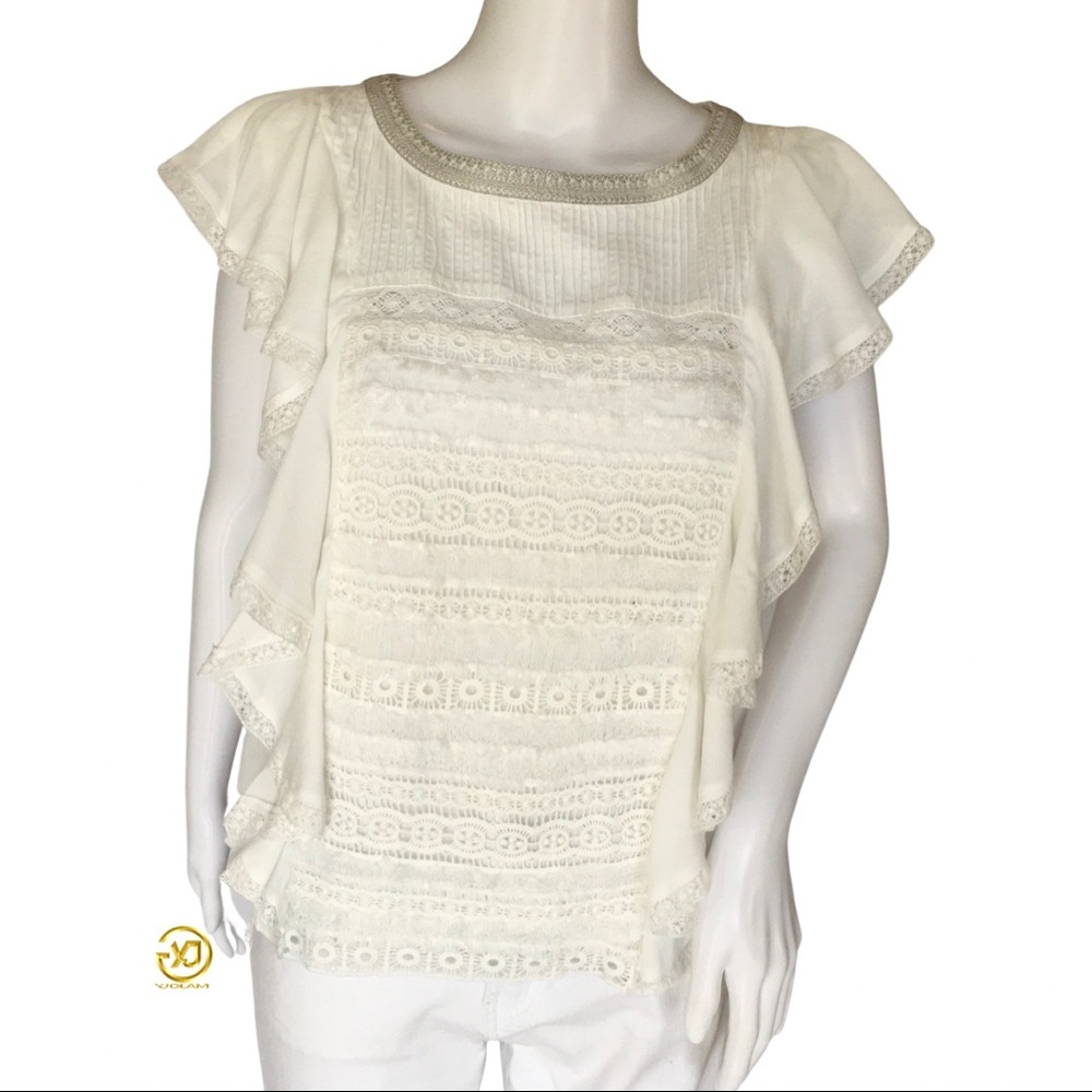 NWT Desigual Women's Ruffle Blouse White Color Sz M & L